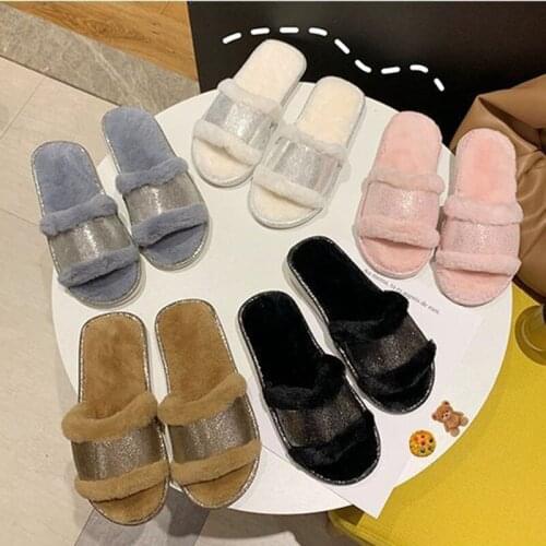New Plush Slippers Indoor Ladies Shoes Autumn and Winter Warm Slippers 2021 Thick Plush Slippers