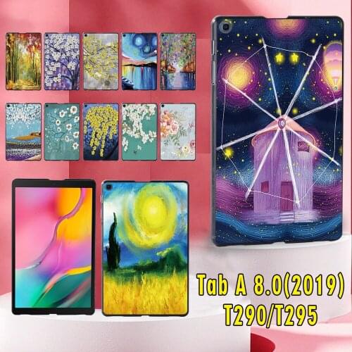 Painting Series Plastic New Cover for Samsung Galaxy Tab A 8.0 (2019) T290 T295 Durable Slim Tablet Shell Case+ Free Stylus