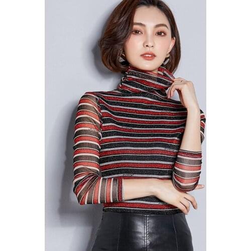 2018 Autumn New Pattern Will Code Self-cultivation Long Sleeve High Lead Transverse Bar Gauze Rendering Unlined Upper Garment