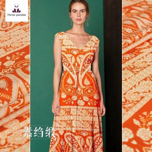Paisley printed silk fabric meter single-sided digital printing silk crepe satin fabric shiny shirt dress fabric cloth