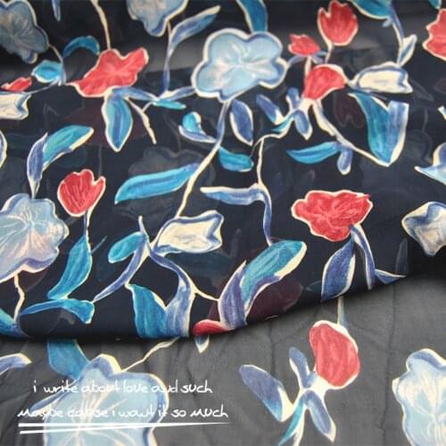 Silk Georgette Chiffon Fabric Dress Red and Blue Refreshing Navy Blue Haute Couture Soft Large Width DIY Patchwork Tissue