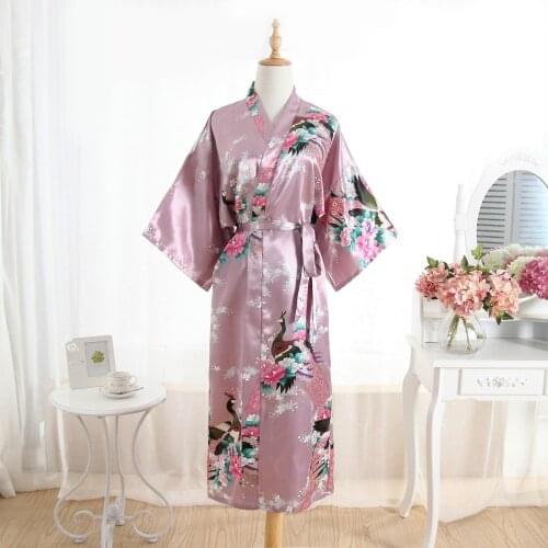 BZEL Silk Satin Wedding Bride Bridesmaid Robe Floral Bathrobe Long Kimono Robe Night Robe Bath Robe Fashion Dressing Gown Pyjama