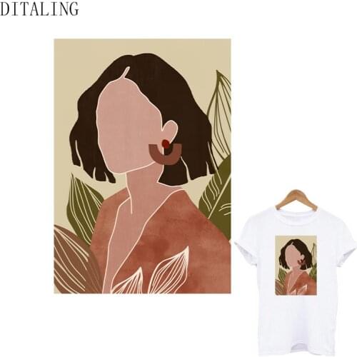 Abstract Fashion Lady Thermal Sticker Iron-On Patches For Clothes DIY Washable Girl T-Shirt Appliques On Clothing Women Patches