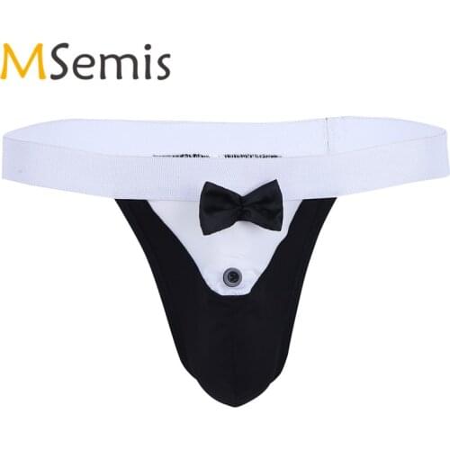 Swimwear Mens Lingerie G-string Bikini Briefs with Bowknot Swim Underwear Front Bulge Pouch Male Thongs Panties