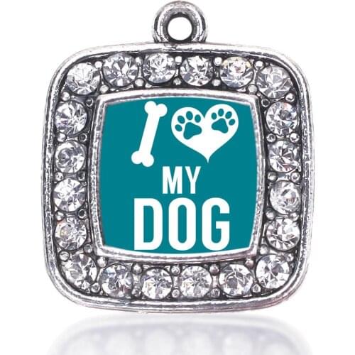 I LOVE MY DOG SQUARE CHARM antique silver plated jewelry