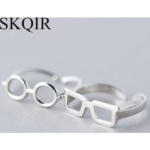 Silver Plated Rings for Women Wedding Luxury Glasses Rings Funny Eyeglasses Adjustable Ring For Best Friend Jewelry Gift 2019