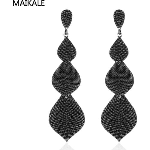 MAIKALE Hot Sale Alloy Leaf-Shaped Long Drop Earrings BlACK Color Simple Tandem Fashion Korean Earrings For Women To Friend Gift