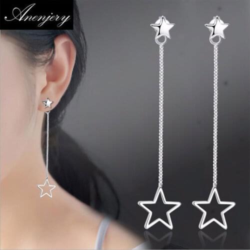 ANENJERY 925 Sterling Silver Star Tassel Earrings For Women oorbellen boucle d'oreille femme S-E326