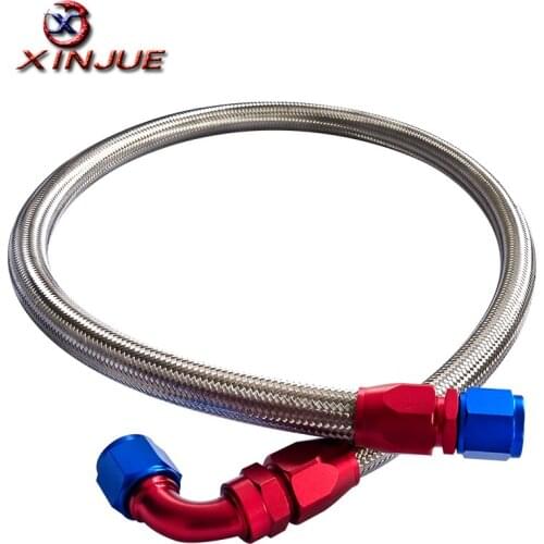 1Meter AN10 Stainless Steel Braided Fuel Oil Line + Straight AN Swivel Fitting + 90 Degree AN Swivel Fitting