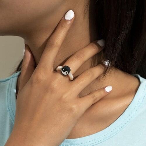 1PC Fashion Handmade Braided Imitation Pearl Ring Ethnic Retro Style Polymer Clay Rings For Women Party Jewelry Gifts