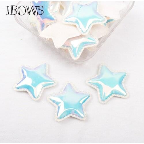 IBOWS 10Pcs Mirror Stars Appliques Cotton-filled Padded Star Leather Patches For Kid DIY Appliques Girls Head Clips Accessories