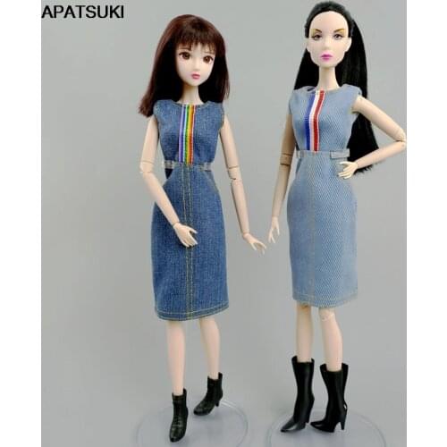 2pcs/lot Casual Wear Jean Dresses 1/6 BJD Dolls Clothes For Barbie Doll Outfits Kids & Baby Dollhouse DIY Accessories Toys