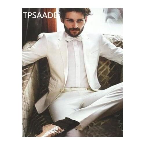 2021 New Promotion Customized White Fashion Groom Tuxedos Groomsman Wedding Business Evening Party Man Suits(Jacket+Pants+Bow)