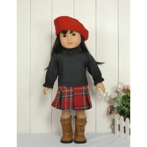 3pcs/set 1hat+1 shirt +1 Dress The Scotland Dress Suit For 18 Inch American Girl Doll 45cm Doll Accessories