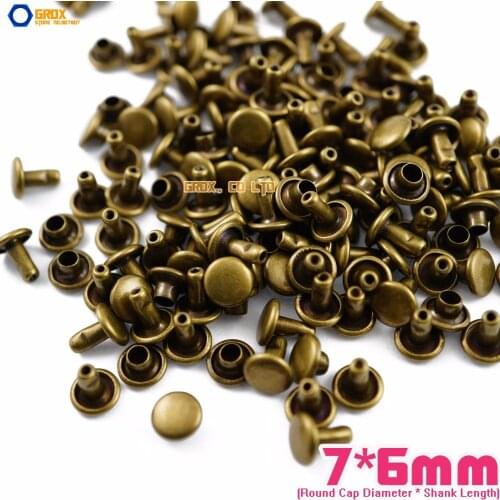 600 set 7*6mm Antique Brass Double Cap Round Rapid Rivet Punk Rock Leathercraft Rivet