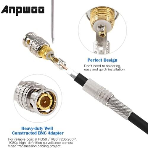 ANPWOO 10pcs BNC JR-B25 male solderless BNC connector for security cctv camera system