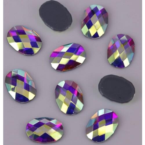 Free Shipping! Lead Free Crystal AB Oval Chessboard Iron On Crystal Stones / Flat Back Hotfix Rhinestones