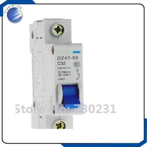 Free Shipping DZ47-60 C32A AC230/400V 1P Rated Current Air Switch Miniature Circuit Breaker hy switch