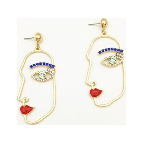 Free Shipping New Personality Exaggerating Abstract Metal Face Outline Earrings For Women jewelry