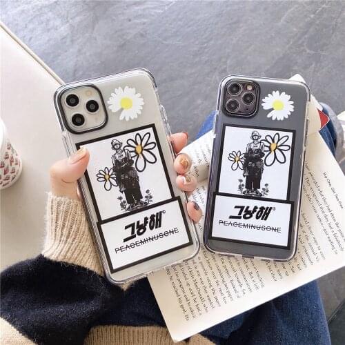 Hot artist GD dragon peaceminusone label Fragment Daisy Phone Case for iPhone 11 pro X Xs Max XR 7 8 Plus ins Korean cover Coque