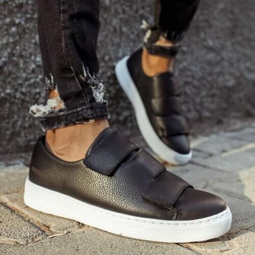 Chekich Men Black Non-Leather Sneakers Velcro Closure Casual Shoes Lightweight Daily Design Sewing and White Sole Design Comfort Footwear New Fashion Season Office Formal Wedding Suits Flats Oxford CH007 V9