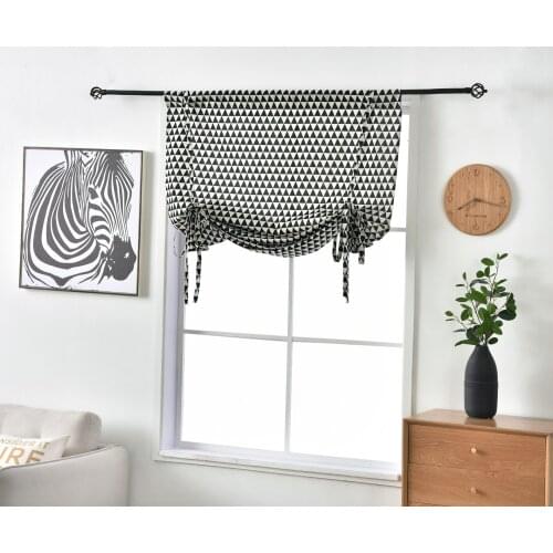 Roman Curtains for Windows Black Geometric Printing Finished Curtain Semi Shade Curtains