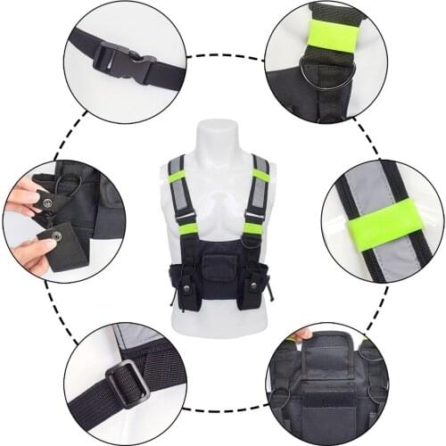 Black Radio Chest Harness Chest Front Pack Pouch Holster Vest Rig with Reflective Strip