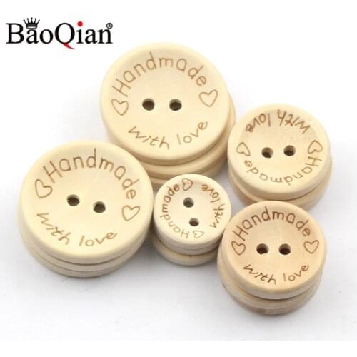 50Pcs 2Hole Natural Wooden Buttons handmade with love wood Button For Scrapbooking Craft DIY Baby Clothing Sewing Accessories