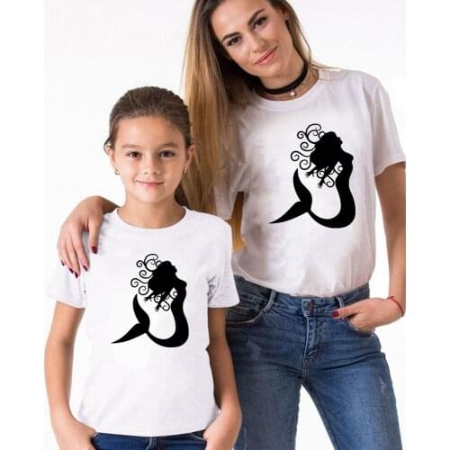 Kids Baby Girl Boy T Shirts Harajuku Summer Short Sleeve Casual Loose O-neck Tshirt Little Mermaid Cute Cartoon T-shirt Family