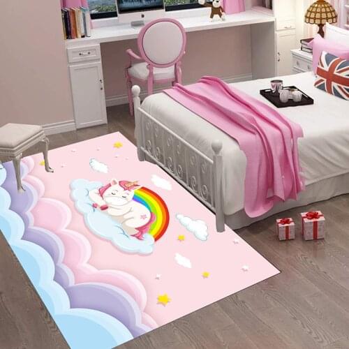 Kids Soft Carpet Cartoon Animals Rainbow Unicorn Baby Play Mat Child Crawl Blanket Toys Storage Bag Children Room Decor Carpets