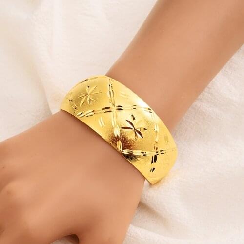 Bangrui African Bangles for Womens Gold Color Dubai Jewelry Ethiopian Bangle Arab Bracelets,Bridal Gift/Mom Present