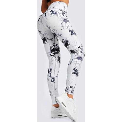 European Sexy New Slim Stretch Abstract Ink Pattern Tie-Dye Print Sports Trousers Leggings Peach Hip FItness Large Size Pants