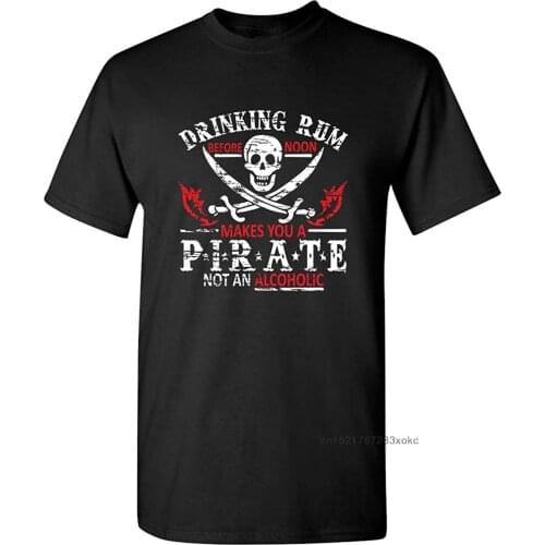 Pirate T-shirt Drinking Rum Before Noon Men Tshirt Adult Humor Graphic T Shirt Skull Print Clothing One Piece