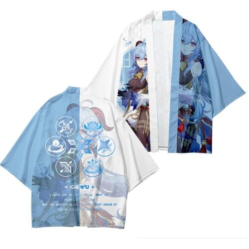 Japanese Kimono Cardigan Girls boys Beach Sunscreen Loose Cosplay Genshin Impact Ganyu Kimono Yukata Haori Short Sleeve Robe