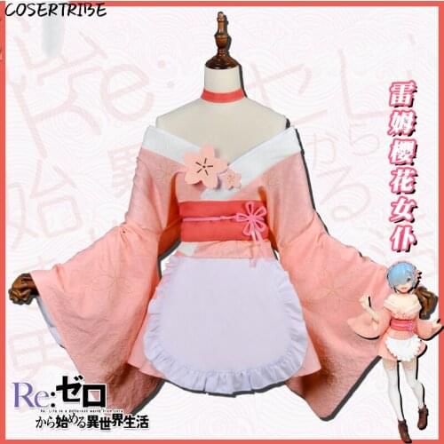 Anime Re:Life In A Different World From Zero Rem Sakura Maid Outfit Cosplay Costume For Women Halloween Carnival Free Shipping
