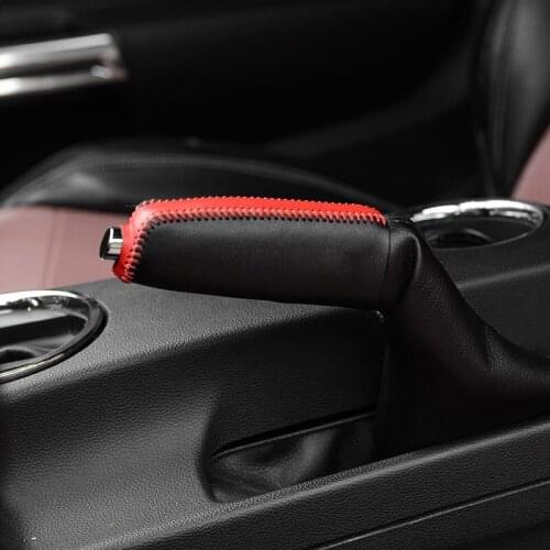 Leather Car Interior Modified Decoration Accessories Hand-sewn Handbrake Cover for 15-20 Ford Mustang