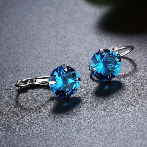 Blue Zircon Rainbow Stone Small Earrings Female Multicolor Crystal Hoop Earrings Vintage Silver Color Wedding Earrings For Women