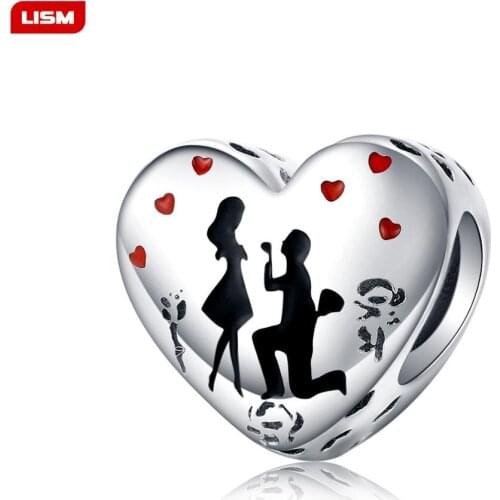 Marry me Heart Charms Courtship Beads 925 Sterling Silver Couple Fit Original charm Bracelet Jewelry making
