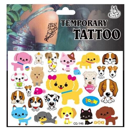 Cute lovely cartoon cat dog pet tattoo stickers 4pcs animals game toy girls boys child party birthday accessory anime