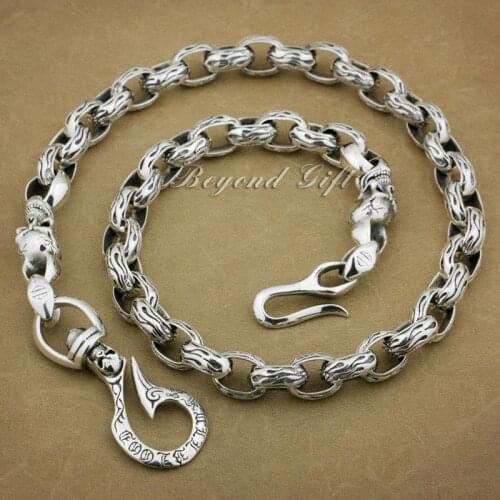Punk Fashion Fish Hook Waist Pendant Solid 925 Sterling Silver Cool Mens biker Skull Flame Wallet Chain 8K002WC -- 14"~22"