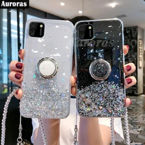 Auroras Glitter Bling Sequins For Realme C11 2021 Case Starry Sky Stars Moon With Ring For Realme C11 Soft Cover