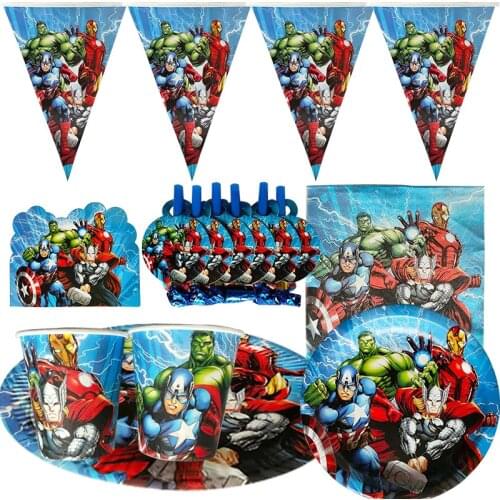 Disney Avengers Kids Birthday Party Set Cup Plate napkin Disposable Tableware Baby Shower Party Decoration Boy Supplies Set