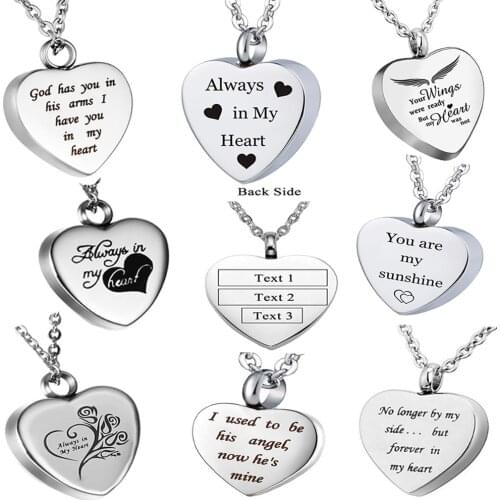 Custom Stainless Steel Cremation Ash Jewelry Heart Urn Necklace Memorial Keepsake Heart Pendant Funnel Fill Kit