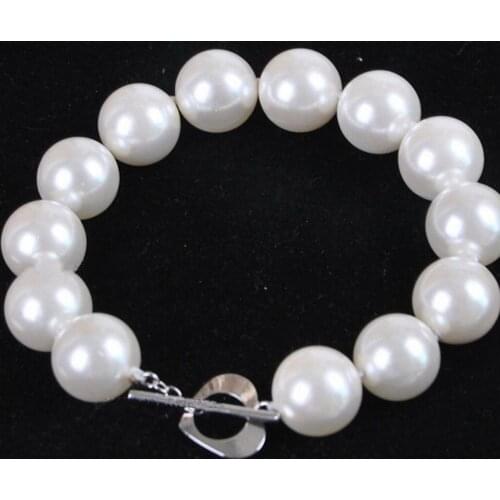 New hot 14mm beautiful White Sea Shell Pearl Bracelet 8'' AAA