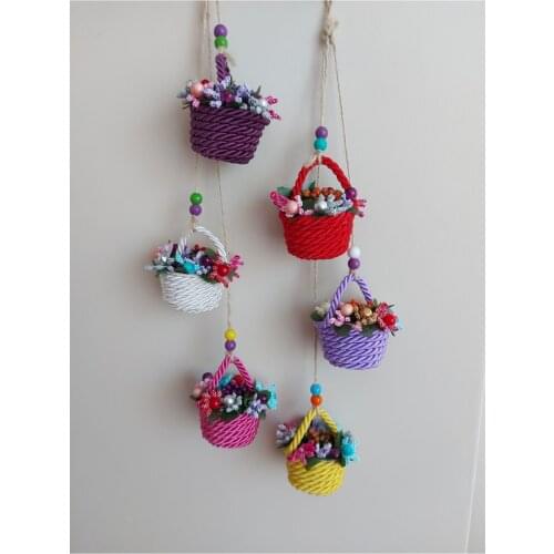 Giftware Three Pots Beaded Colorful Straw Weave Wall And Door Ornament Colorful Home Decoration With 2