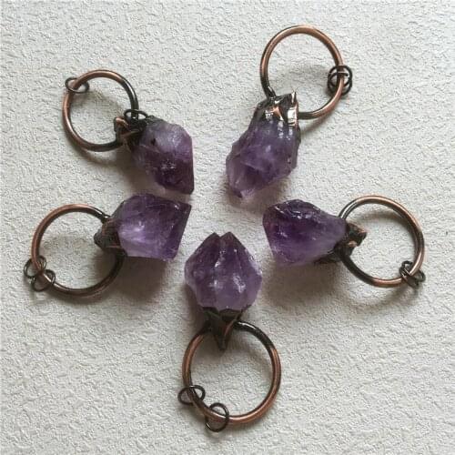 FUWO Natural Amethysts Point Pendant With Antique Copper Plated Semi Precious Bohemian Jewelry For Necklace Making PD362