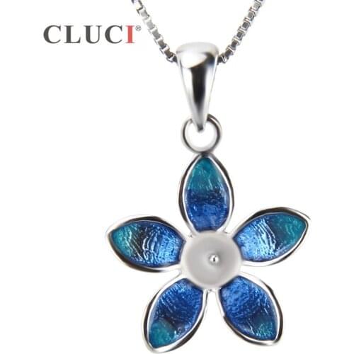 CLUCI High Quality Flower Charms Pendant for jewelry making, Sterling 925 Silver Tiny Blue Plumeria necklace mounting SP172SB