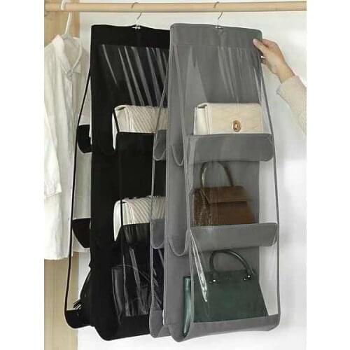 6 Pocket Hanging Handbag Organizer for Wardrobe Closet Transparent Storage Bag Door Wall Clear Sundry Shoe Bag with Hanger Pouch