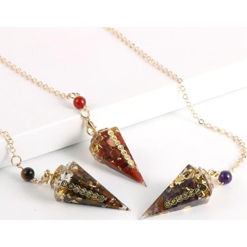 Natural Chips Gravel Turquoises Hexagonal Cone Pendant Pendulum Quartz Chakras Pendulo Balance Healing Meditation Divination