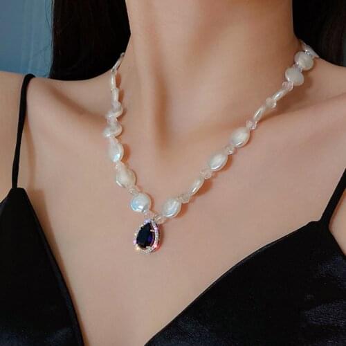 Origin Summer Exquisite Baroque Irregular Circle Natural Pearl Pendant Necklace for Women Crystal Waterdrop Necklace Jewelry